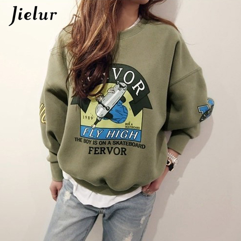 2022 Hiver Automne Nouvelle Harajuku Drôle de Bande Dessinée Survêtement pour Femmes Pull Polaire Hoodies Lâche Femelle Sweat Armée Vert 2XL ► Photo 1/6