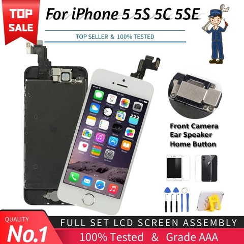 Écran AAA pour iPhone 5 5C 5S 5SE écran LCD assemblage complet LCD écran tactile numériseur remplacement complet pantalon + bouton + caméra ► Photo 1/6