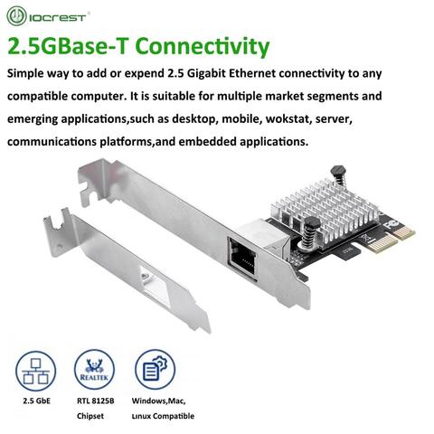 IOCREST 2.5 gbase-t Gigabit adaptateur réseau avec 1 Port 2500Mbps PCIe 2.5gb carte Ethernet RJ45 LAN carte contrôleur ► Photo 1/6