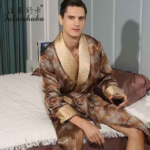 22 momme épaissir 100% véritable soie longue peignoir hommes Noble robe ensembles hommes élégance sexy léopard pure mûrier soie robes S5679 ► Photo 1/6