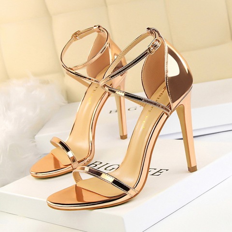 2022 nouvelles femmes sandales en cuir verni femmes talons hauts chaussures or Sexy femmes pompes mode mariage chaussures femmes stiletto ► Photo 1/5