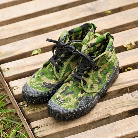 Baskets montantes de Camouflage en caoutchouc pour homme, chaussures de printemps et d'automne à la cheville, bottes militaires et tactiques en toile à lacets ► Photo 1/6