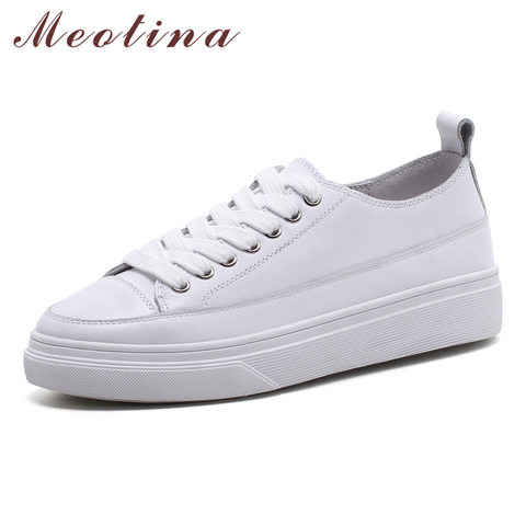 Meotina – baskets en cuir véritable pour femmes, chaussures à plateforme, plates, décontractées, blanches, à lacets, printemps ► Photo 1/6