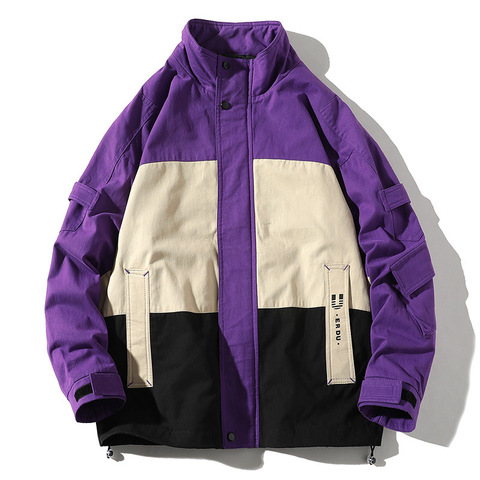 Veste coupe-vent en Patchwork violet pour homme, vêtement de rue, style Hip Hop japonais, collection automne 2022 ► Photo 1/6