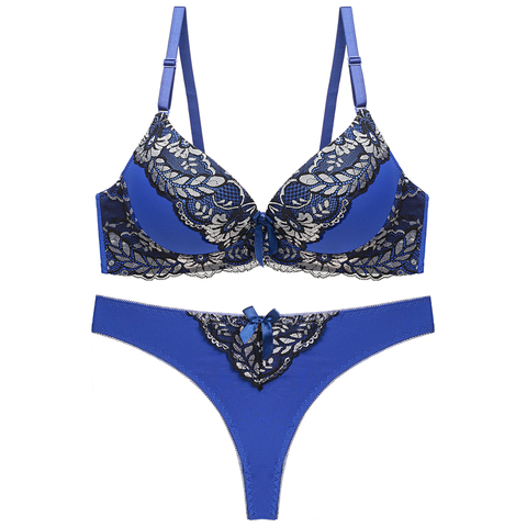 Ensemble Sexy en dentelle pour femmes, soutien-gorge Push Up à paillettes, culotte, sous-vêtements intimes français, romantique ► Photo 1/6