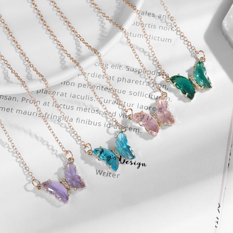 Coréen cristal papillon collier fille rêve princesse romantique bijoux fête brillant papillon pendentif collier doux mignon chaîne ► Photo 1/6