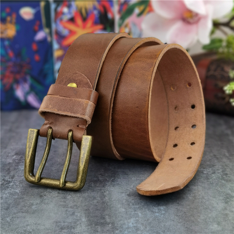 Ceinture en cuir épais pour hommes, 43MM, Double broche, boucle de Ceinture longue de 125 à 135CM, jean Cowboy jaune, MBT0018N ► Photo 1/6