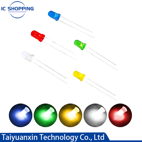 Diodes de 3mm, Circuit LED rouge/vert/jaune/bleu/blanc, Kit assorti pour projet scientifique, composant d'expérimentation, bricolage, 100 pièces ► Photo 1/4