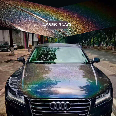 Holographique arc-en-ciel Laser diamant noir autocollant de voiture Film brillant vinyle autocollants feuille plus d'options de taille ► Photo 1/6