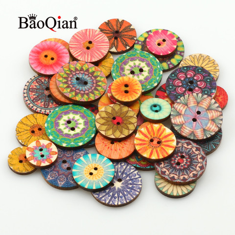 Scrapbook boutons ronds en bois de couleur 15/20/25mm, pour couture domestique, décoration de vêtements de mode, bricolage, accessoires 50pcs ► Photo 1/6