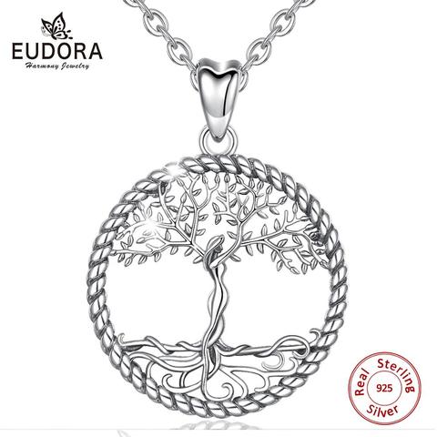 EUDORA 925 collier pendentif arbre de vie en argent massif feuille d'arbre et déesse collier bijoux Vintage avec boîte D475 ► Photo 1/6