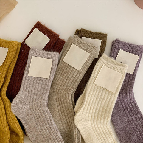 15% cachemire chaussettes femmes automne hiver Style coréen mi Tube couleur Pure épaississement garder au chaud tricot chaussettes Ins sommeil étage Sox ► Photo 1/6