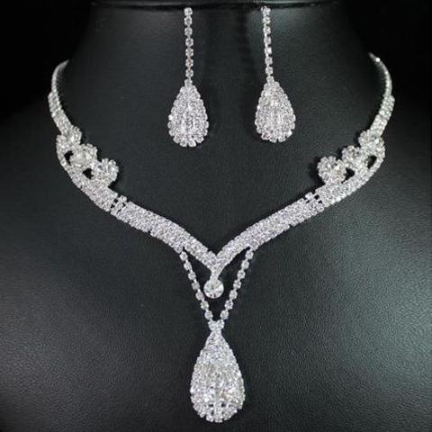 Ensemble de collier et boucles d'oreilles en strass, Simple, à la mode, pour fête de mariage, pendentif goutte d'eau ► Photo 1/4