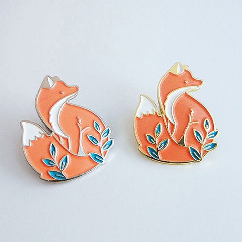 Broches animaux dessin animé or argent renard émail broches mignon bois renards insignes vêtements épinglette bijoux cadeaux pour enfants filles ► Photo 1/6