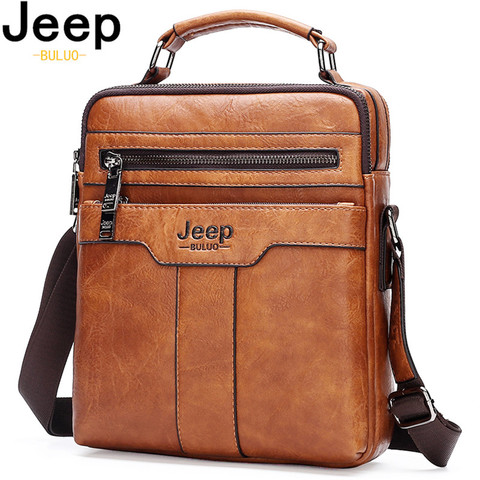 JEEP BULUO haute qualité fourre-tout mode homme d'affaires sac de messager grande taille sacs en cuir fendu marque hommes bandoulière sacs à bandoulière ► Photo 1/6