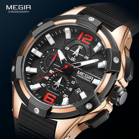 MEGIR – montre de sport en Silicone pour homme, marque de luxe, mode armée, chronographe, à Quartz, 2022, 2161 ► Photo 1/6