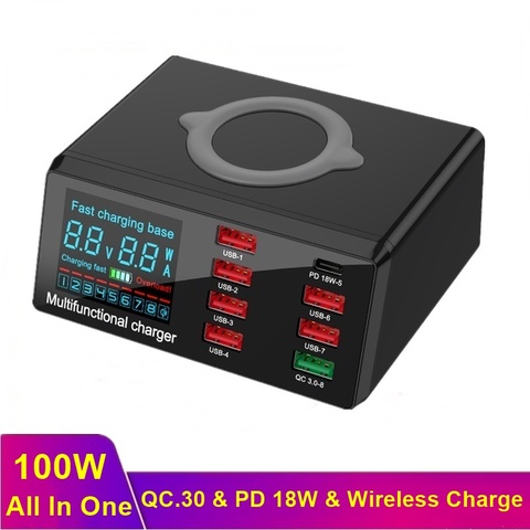Tongdaytech – chargeur sans fil 8 ports USB 100W, Charge rapide 3.0 PD, pour IPhone 11 Pro Max, Samsung S10 S9 S8 ► Photo 1/6