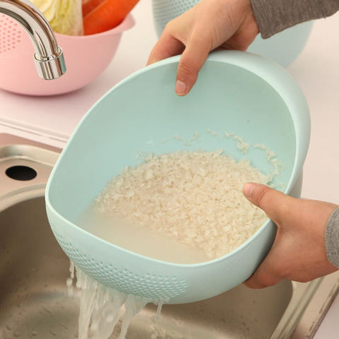 Silicone passoire bol de riz Drain panier fruits bol lavage Drain panier avec poignée lavage panier maison cuisine organisateur ► Photo 1/6