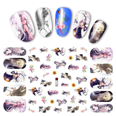 Autocollants pour ongles 3D, motif chat fille, Bouquet d'autocollants d'art, décalcomanies en aluminium, accessoires de manucure, Designs et décorations ► Photo 1/6