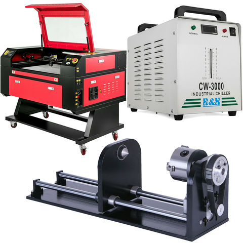 80W CO2 Laser graveur Laser Machine gravure Cutter CW-3000 refroidisseur d'eau industriel refroidisseur et CNC axe rotatif ► Photo 1/6