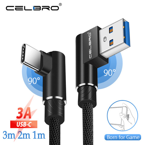 90 degrés USB type C chargeur câble 3m 2m USB C longue câble cordon pour Samsung Galaxy S9 Plus Note 10 Note10 A70 A50 Xiao mi mi 9 Pro ► Photo 1/6