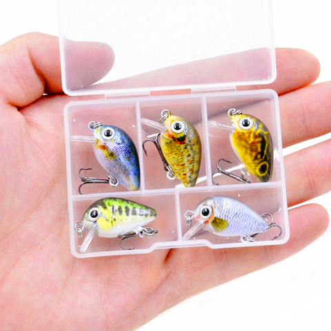 5 pièces/boîte 3cm 1.9g Mini fou oscillant Pesca manivelle dur appâts à manivelle matériel de pêche artificielle leurre poisson nageur japon oscillant ► Photo 1/6