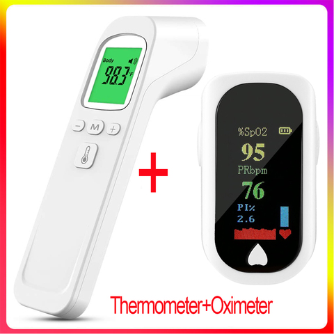 3 pièces ensembles Kits oxymètre de pouls pince à doigt moniteur de fréquence cardiaque sphygmomanomètre numérique thermomètre infrarouge sans Contact ► Photo 1/6