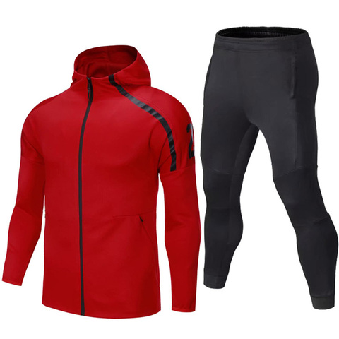 Veste à capuche pour homme, combinaison de sport, de Gym, Fitness, pantalon de course, fermeture éclair, haute élasticité, manches longues, automne hiver ► Photo 1/6