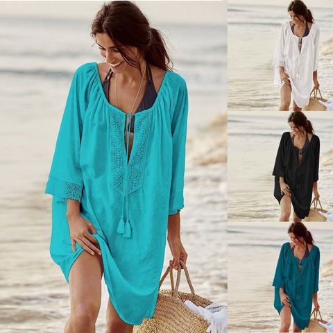 2022 coton tuniques pour plage femmes maillot de bain couvrir femme maillots de bain plage couvrir plage vêtements de plage Pareo robe de plage Saida de Praia ► Photo 1/6