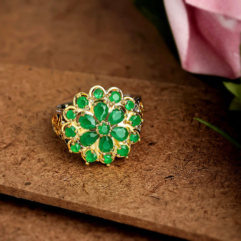 Exquis or argent plaqué deux tons vert gemmes bague en cristal pour les femmes bande de mariage bague de fiançailles bijoux de fête cadeaux de fête ► Photo 1/1