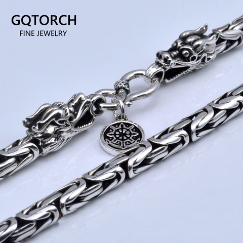 Véritable pur 925 en argent Sterling collier hommes Double tête de Dragon Vintage à la main claviculaire chaîne collier mâle Fine bijoux ► Photo 1/6