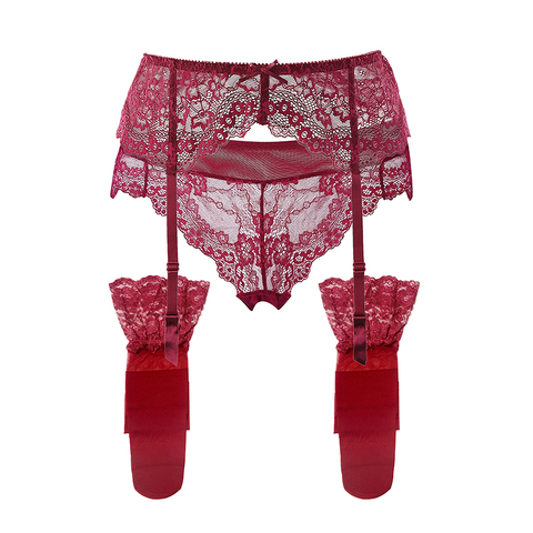 Varsbaby sexy 3 pièces jarretières + culottes + bas porte jarretelle dentelle porte-jarretelles noir/crème blanc/rouge couleur S M L XL XXL ► Photo 1/6
