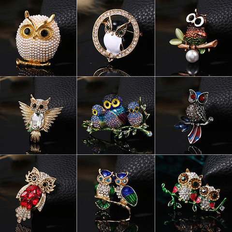 Broches à strass en forme de hibou pour femmes, accessoires pour vêtements, décoration de mariage, bijoux de noël ► Photo 1/6