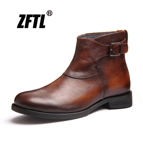 ZFTL-bottes Chelsea pour hommes, bottines en cuir véritable, faites à la main, rétro, printemps et automne, Martins à fermeture éclair, 156 ► Photo 1/6