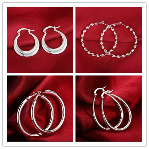 Grandes boucles d'oreilles couleur argent pour femmes, bijoux à la mode, meilleurs cadeaux de fête, boucles d'oreilles rondes, cadeaux de noël, prix de gros ► Photo 1/6