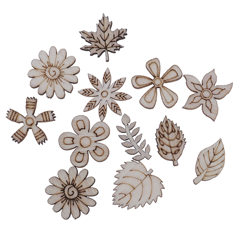 Haute qualité 100 pièces découpées au Laser bois fleurs et feuilles embellissement bois forme artisanat mariage décor ► Photo 1/6