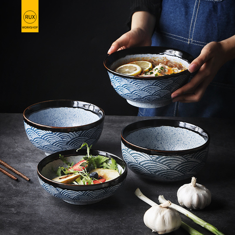 RUX atelier bol de riz japonais en céramique, bol de Ramen bol de salade bol de soupe à nouilles, Restaurant cuisine vaisselle décoration de la maison ► Photo 1/5