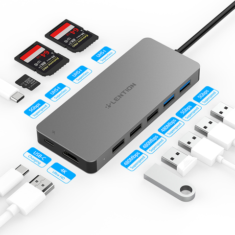 Lention USB HUB vers Multi USB 3.0 HDMI adaptateur Dock pour 2022-2016 MacBook Pro 13.3 accessoires USB-C Type C 3.1 répartiteur 11 ports USB C HUB ► Photo 1/6