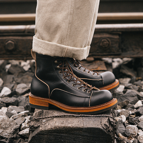 Bottines décontractées en cuir véritable pour hommes, bout rond, pour travail, moto ► Photo 1/6