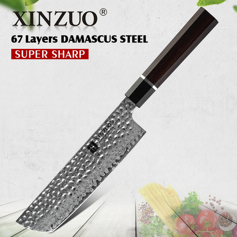 XINZUO couteau de cuisine Nakiri de 7 pouces, en acier damas 60 ± 2 HRC tranchant de boucher, couperet à viande et légumes, outils de cuisine en acier inoxydable ► Photo 1/1