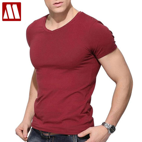 T-shirt col en V pour homme, haut basique en coton, de haute qualité, livraison gratuite, jusqu'à 5xl ► Photo 1/6