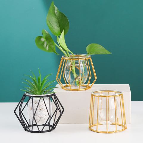 Terrarium rétro fer ligne Vase hydroponique plante fleur Vase décoration de la maison en métal porte-plante Styles nordiques Vases en fer ornement ► Photo 1/6