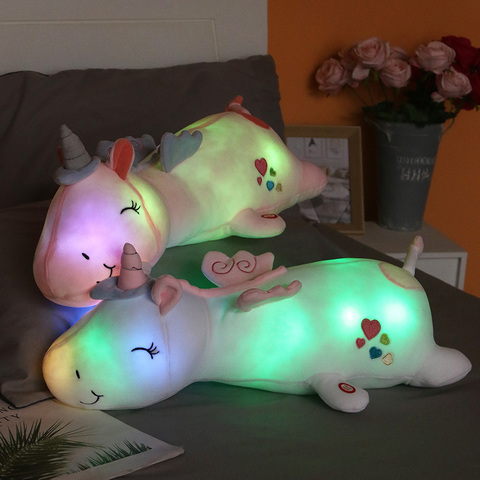 Belle licorne rougeoyante jouets en Peluche LED licorne sommeil oreiller Kawaii Animal jouet doux Unicornio Peluche poupée cadeau pour fille ► Photo 1/6