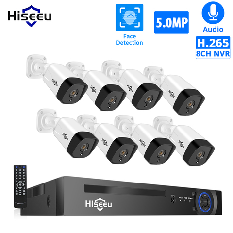 Hiseeu AI 8CH 5MP POE ensemble de système de caméra de sécurité H.265 extérieur étanche Audio enregistreur IP caméra 4MP 2MP Kit de Surveillance vidéo ► Photo 1/6