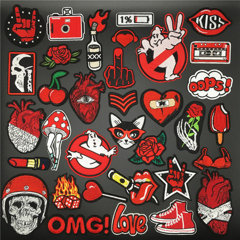 Patchs coeur fantôme rouge pour vêtements fer brodé sur Badges rayures pour vêtements autocollants Appliques bricolage Patch de décoration ► Photo 1/6