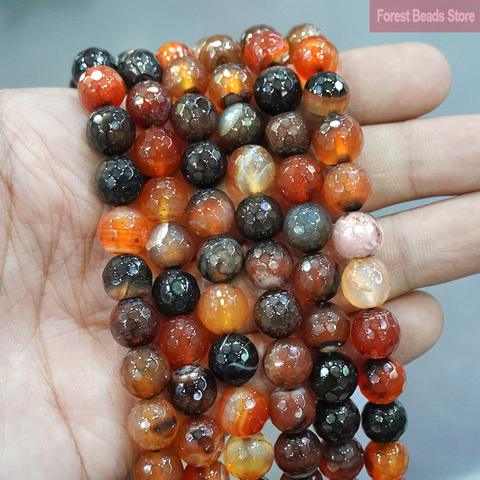 Facettes fantaisie rayé Agates Onyx perles rondes en vrac pierre naturelle Bracelet à bricoler soi-même boucles d'oreilles pour la fabrication de bijoux 15 ''4/6/8/10/12mm ► Photo 1/2