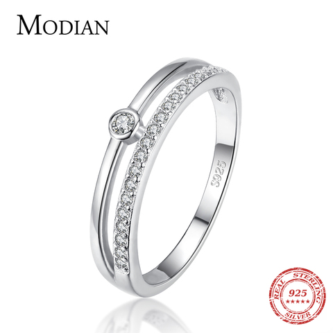 Modian réel 925 en argent Sterling ligne de mode clair CZ anneaux pour les femmes de luxe bijoux 2022 accessoires de mariage cadeau avec boîte ► Photo 1/6