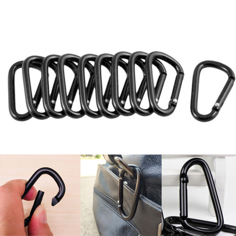 Mousqueton noir en aluminium, 5 pièces, anneau en D pour porte-clés, boucle de sécurité, crochet à pression, Camping en plein air voyage Sport équipement outils ► Photo 1/6