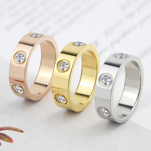 Bague rotative en cristal pour femmes, anneau de luxe en acier inoxydable, or Rose, cadeau de fiançailles, marque ► Photo 1/6