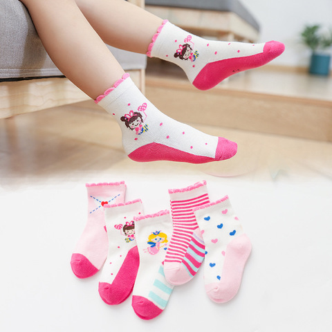 Chaussettes pour enfants, 5 Paris/Lot, en coton, pour filles et garçons, chaussettes pour bébés, avec petit lapin de dessin animé, singe, accessoires de vêtements ► Photo 1/6